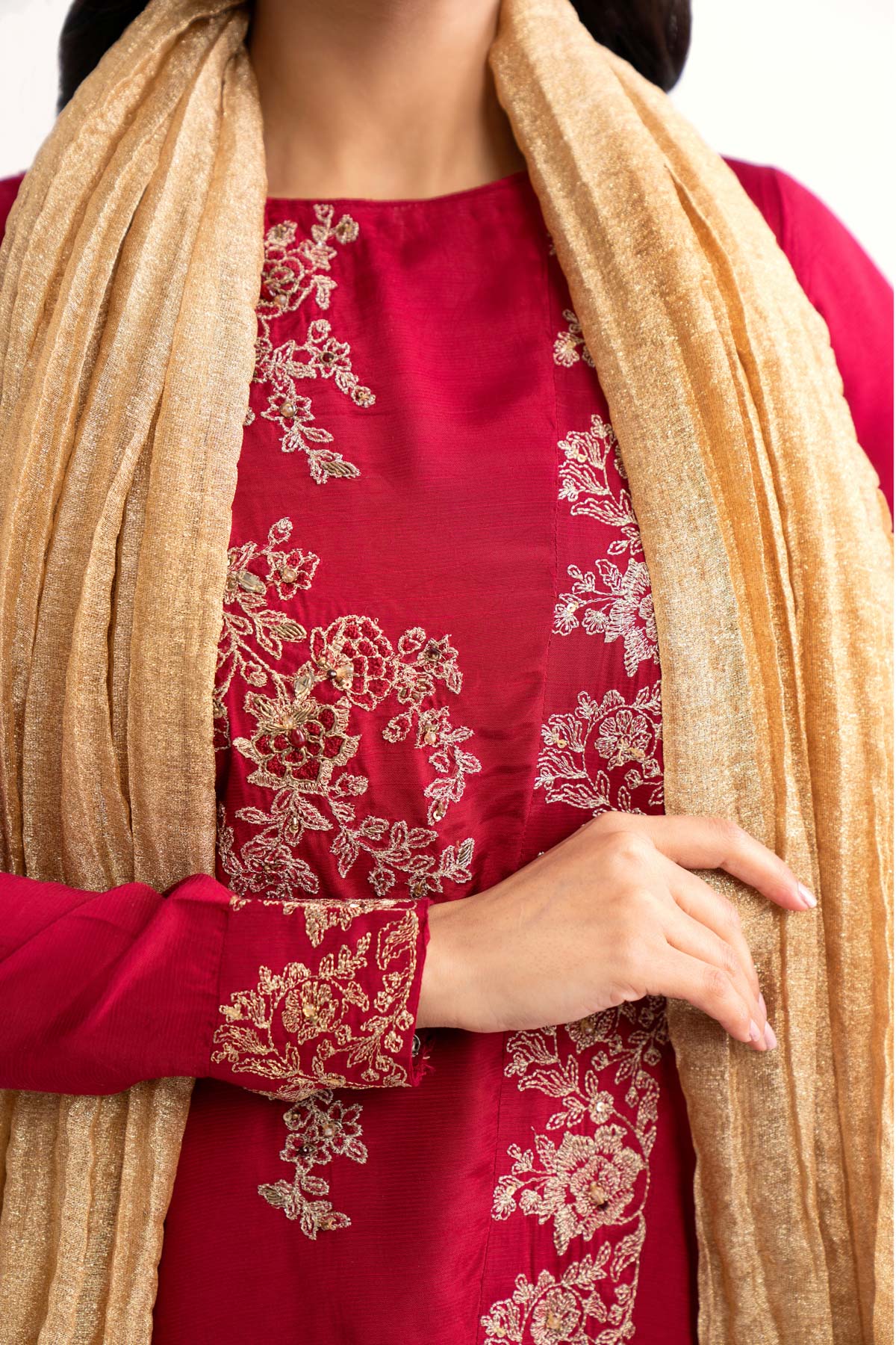 1 Piece Golden Solid Dupatta (AA5446) - Image 4