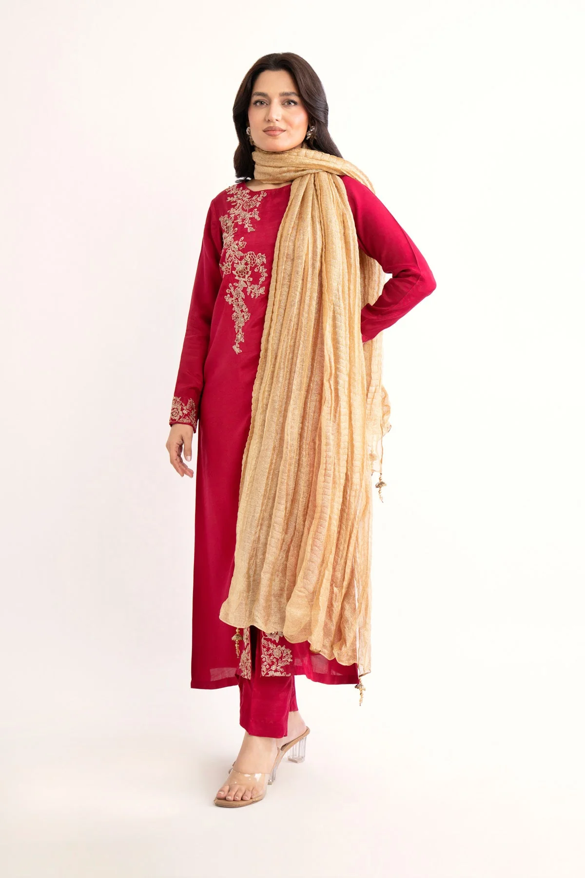 1 Piece Golden Solid Dupatta (AA5446) - Image 6