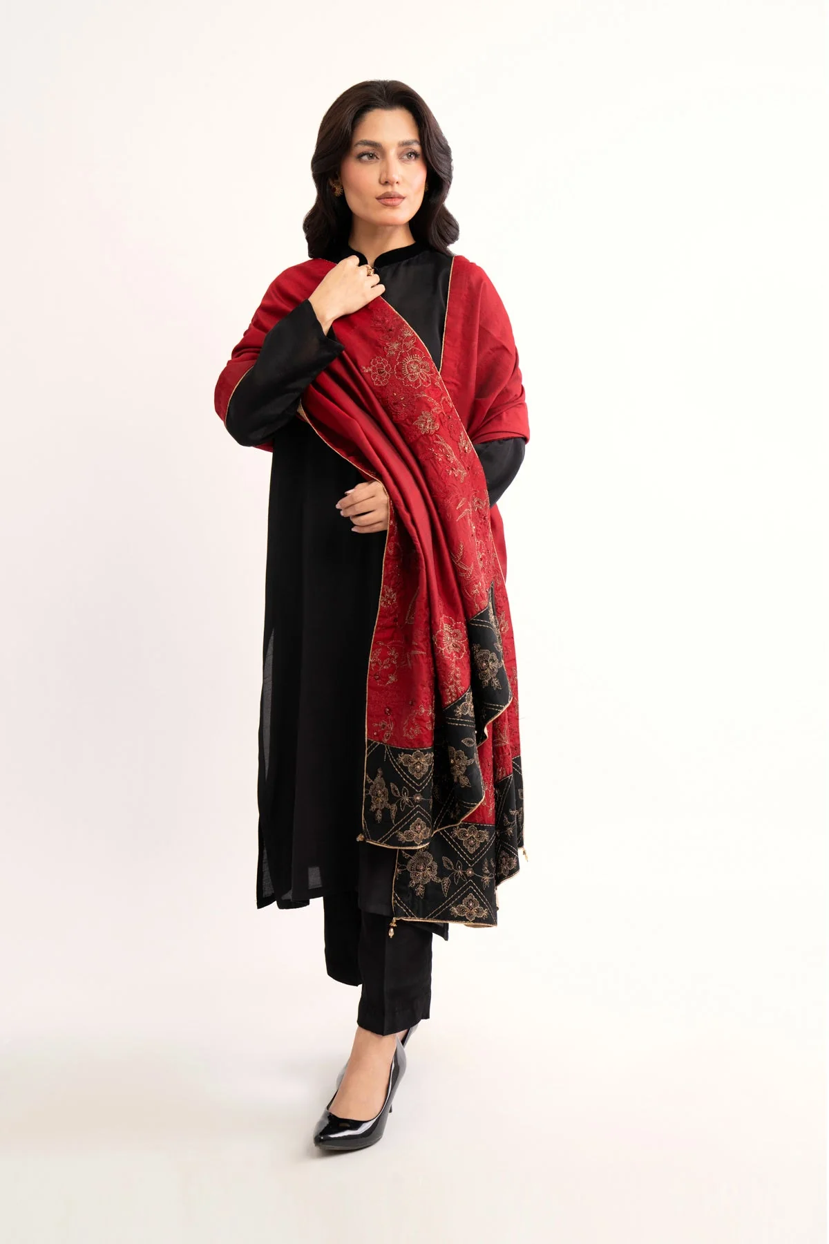 1 Piece Maroon Embroidered Shawl (AA5453) - Image 5