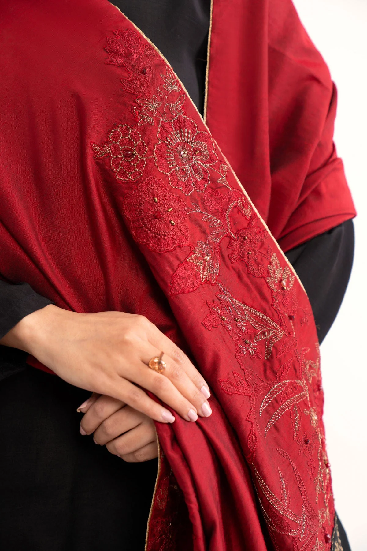 1 Piece Maroon Embroidered Shawl (AA5453) - Image 6