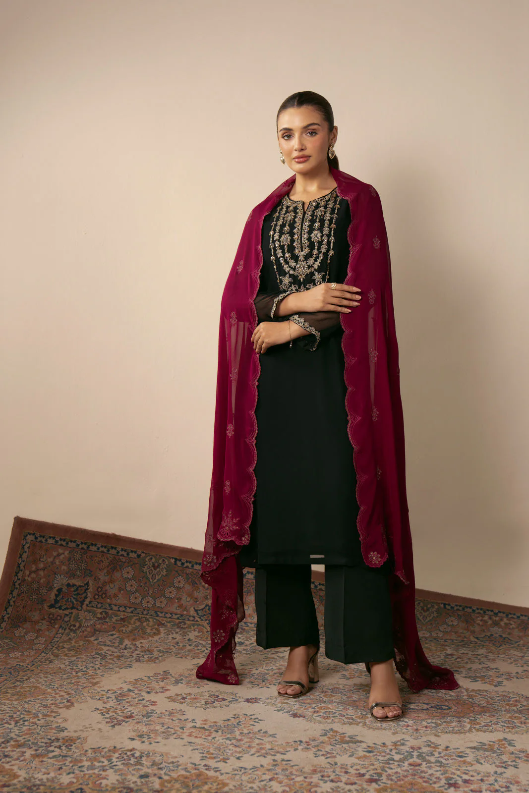 1 Piece Chiffon Embroidered Dupatta (AA5460) - Image 3