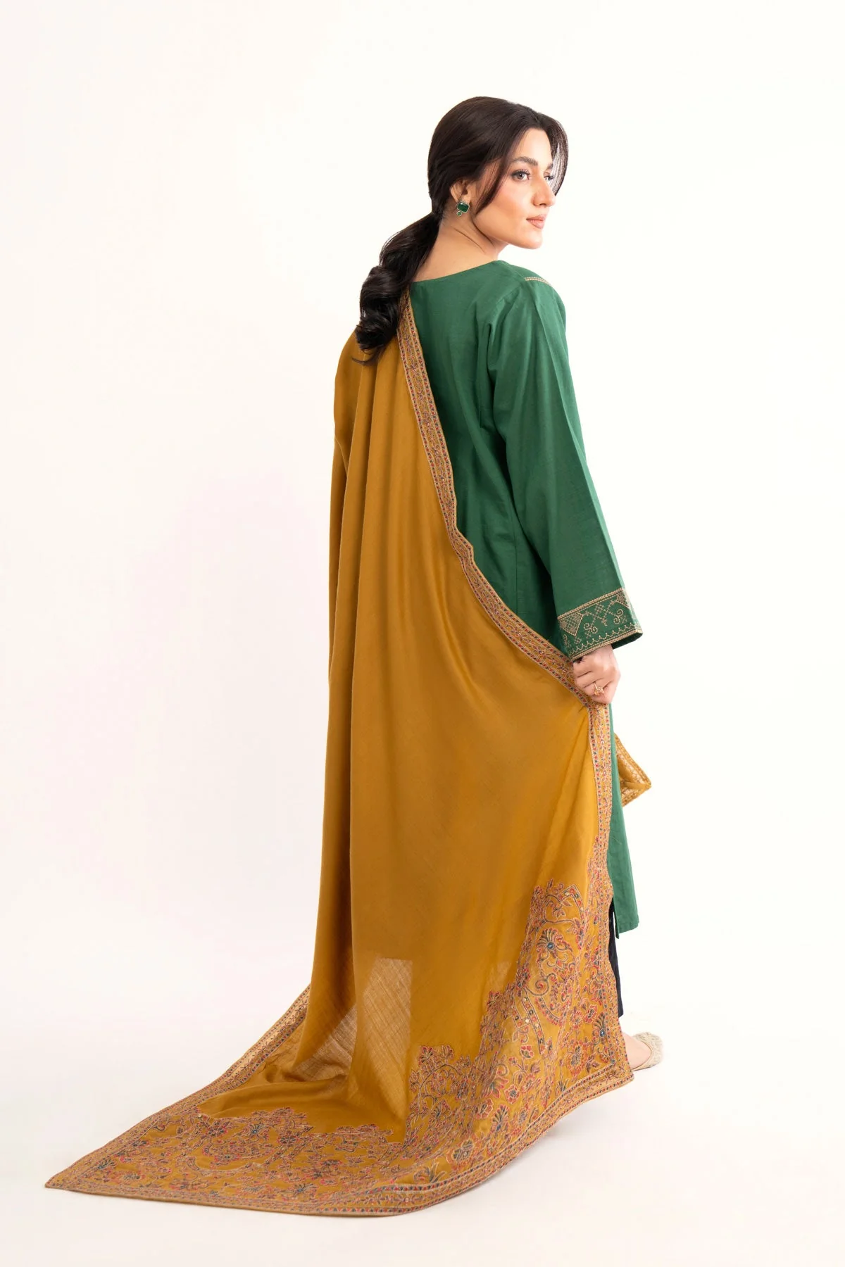 1 Piece Mustard Embroidered Shawl (BS0040) - Image 3