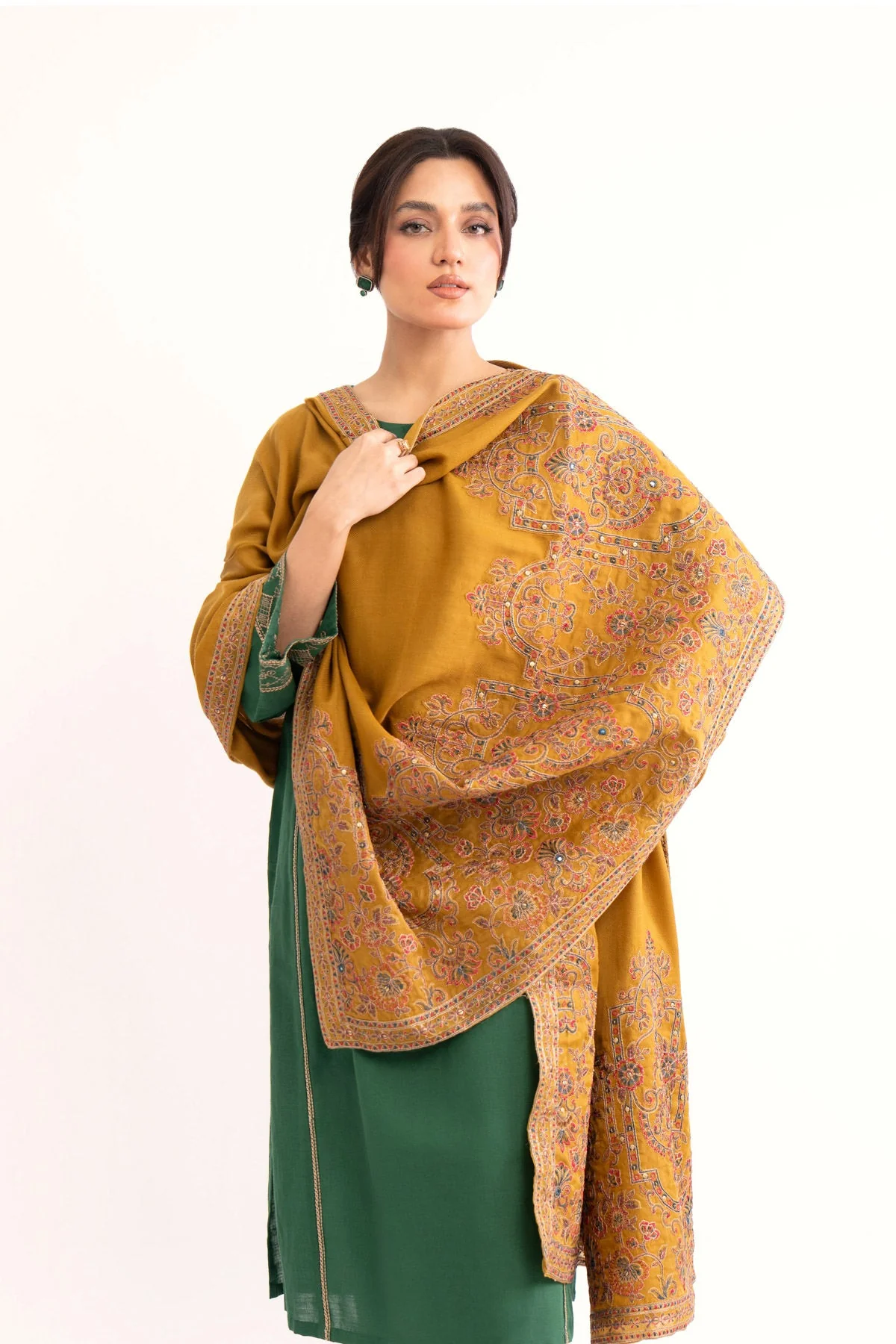 1 Piece Mustard Embroidered Shawl (BS0040) - Image 4