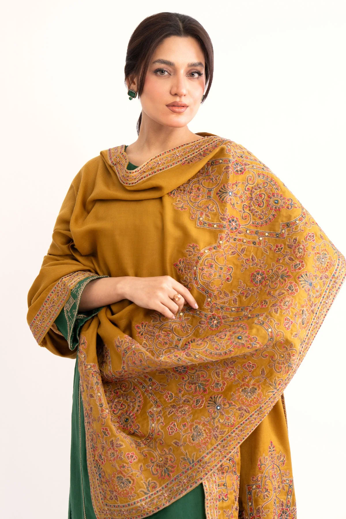 1 Piece Mustard Embroidered Shawl (BS0040) - Image 5
