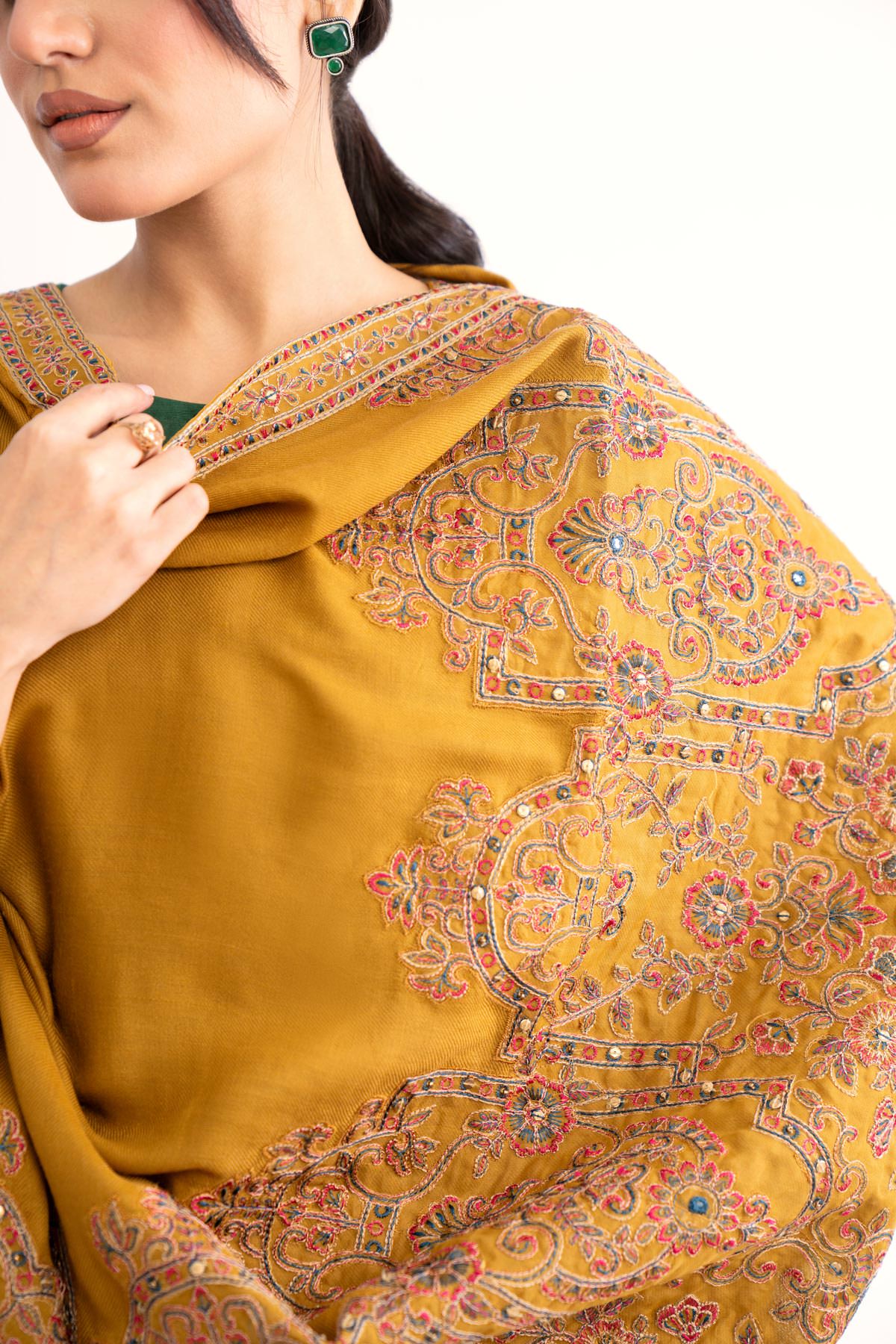 1 Piece Mustard Embroidered Shawl (BS0040) - Image 6